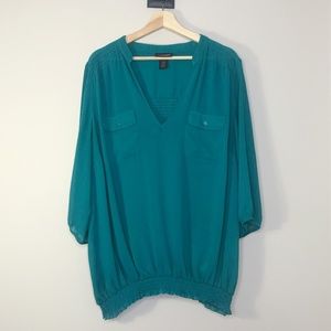 Lane Bryant Teal Two Pocket Elastic Blouse
